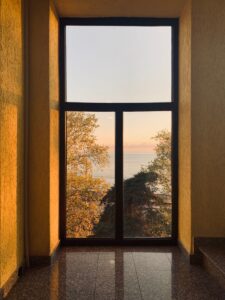brown wooden framed glass fenster